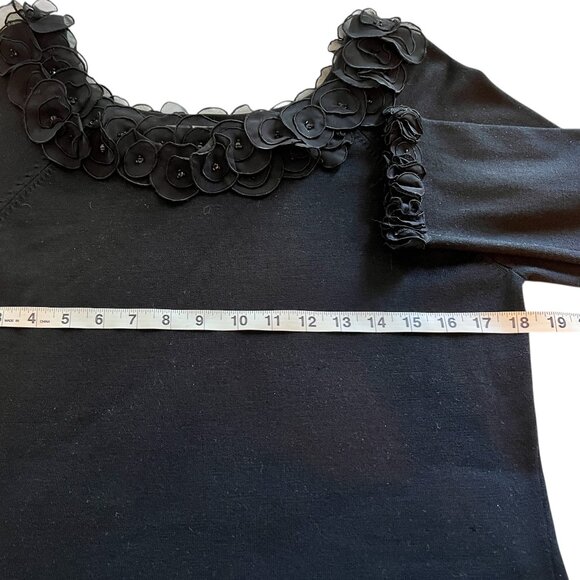 Talbots Silk Blend Luxury Flower Petals Rhinestones Black Blouse Sweater Top L - Picture 4 of 7